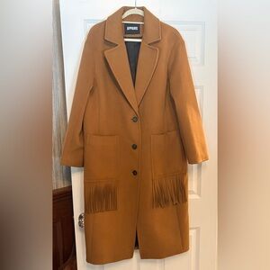 Apparis Women's Deep Camel Single Breast Coat with Fringe